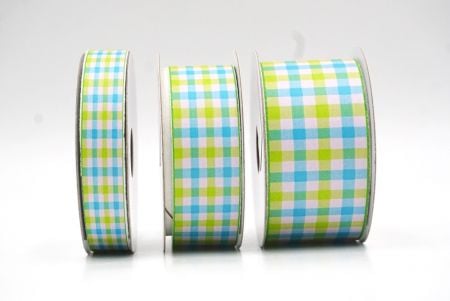 Heldere Blauwe en Groene Gingham Geruite Lint_AI